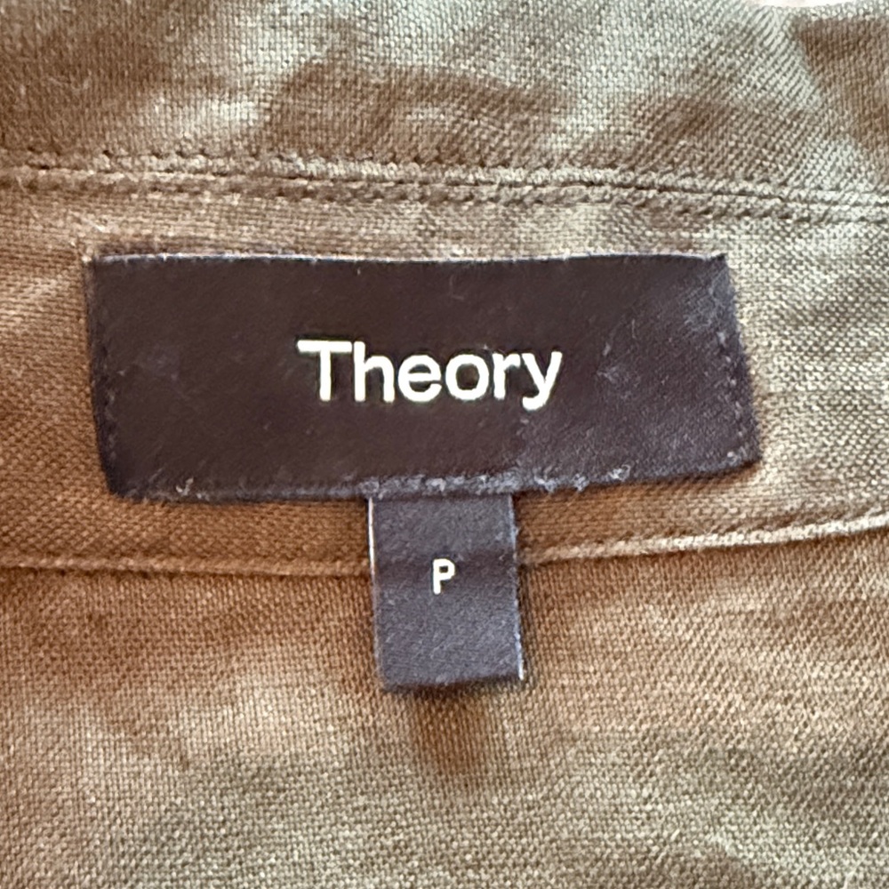 Theory Olive Green 100% Linen Casual Shirt - Picture 2 of 6